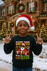 Santa Says Six Seven Drippy Christmas PNG | Glossy Black Santa | Urban Holiday Design | 2.5D Glitter & Gold Graphic