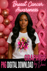 Bold Pink Ribbon Awareness PNG | Glitter, Glossy & Vibrant Design