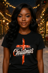 ✨ Metallic Red Christmas Cross PNG – Glossy Sparkle Faith Design