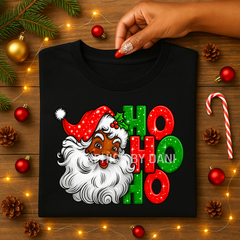🎁 FREEBIE — Black Santa “HO HO HO” Christmas PNG | Bold Glossy Brush Effect Design