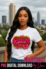 Survivor Pink Ribbon PNG – Glossy, Leopard & Butterfly “Bling” Design
