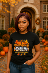 Thanksgiving Crew PNG | Metallic Chrome Fall Shirt Design | Pumpkins & Leaves | Fall Family Matching Shirt Sublimation PNG | 300 DPI Transparent