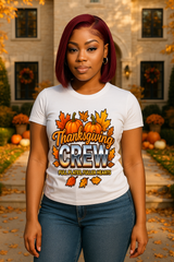 Thanksgiving Crew PNG | Metallic Chrome Fall Shirt Design | Pumpkins & Leaves | Fall Family Matching Shirt Sublimation PNG | 300 DPI Transparent