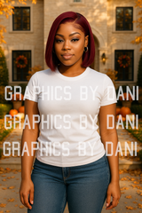 🍁 Fall Luxury Home Outdoor Mockup – Burgundy Bob Model in White T-Shirt