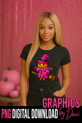 Pumpkin Witch Breast Cancer Awareness PNG 🎃