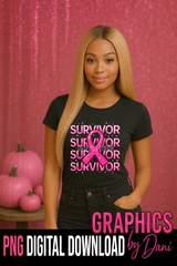 ✨ Survivor Pink Ribbon PNG – Bold Glitter Breast Cancer Awareness Design ✨