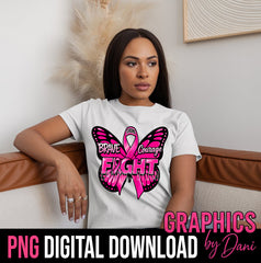 Brave Courage Fight Butterfly Breast Cancer Awareness PNG