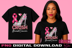 ✨ Crush Breast Cancer – Digital PNG Download ✨ Silver,Pink and Gold