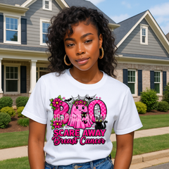 Boo Scare Away Breast Cancer PNG | Pink Ghost Halloween Awareness Design | 300 DPI Sublimation/DTF File