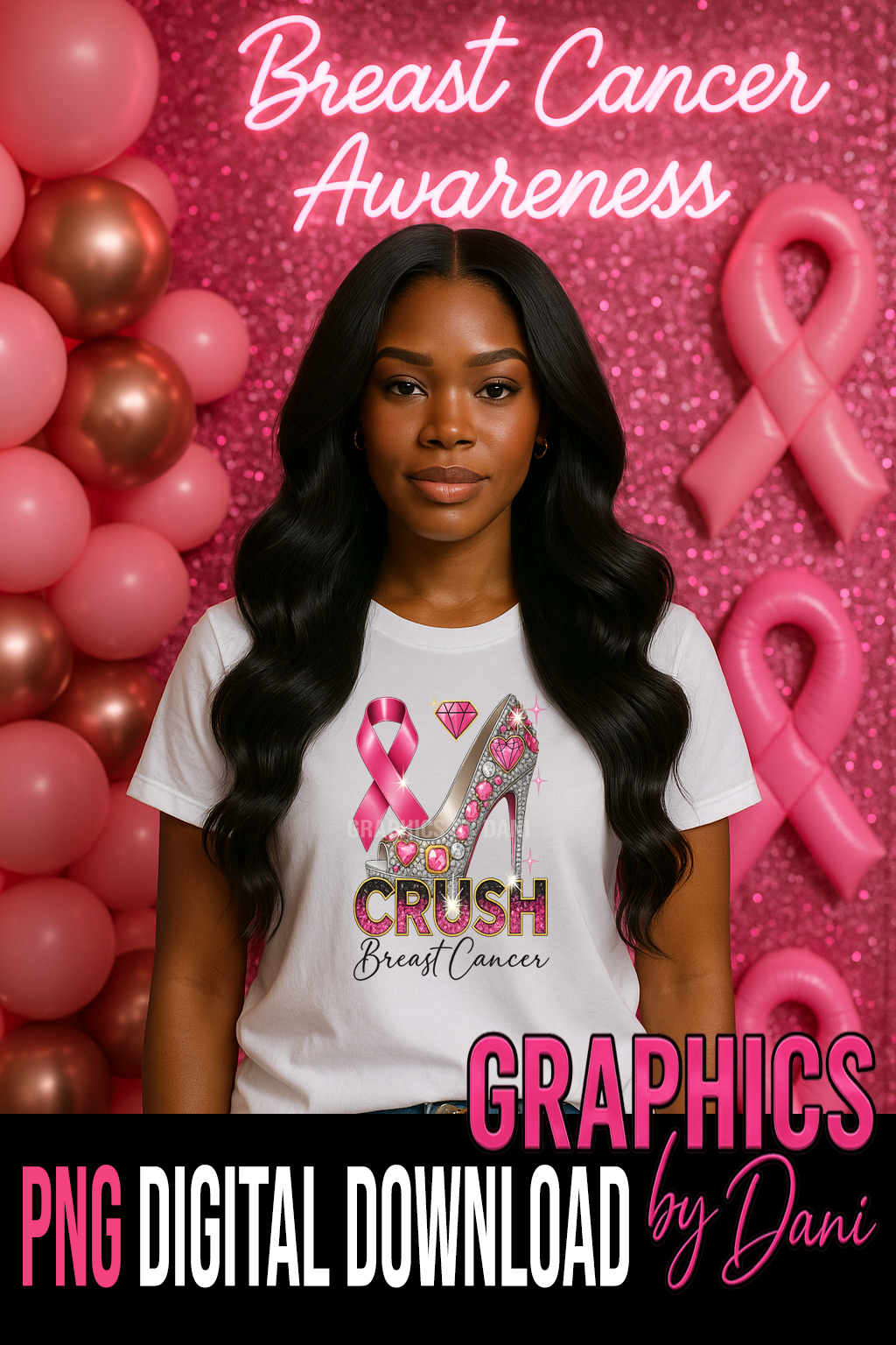 Crush Breast Cancer Awareness DTF Transfer – Pink Ribbon High Heel Design