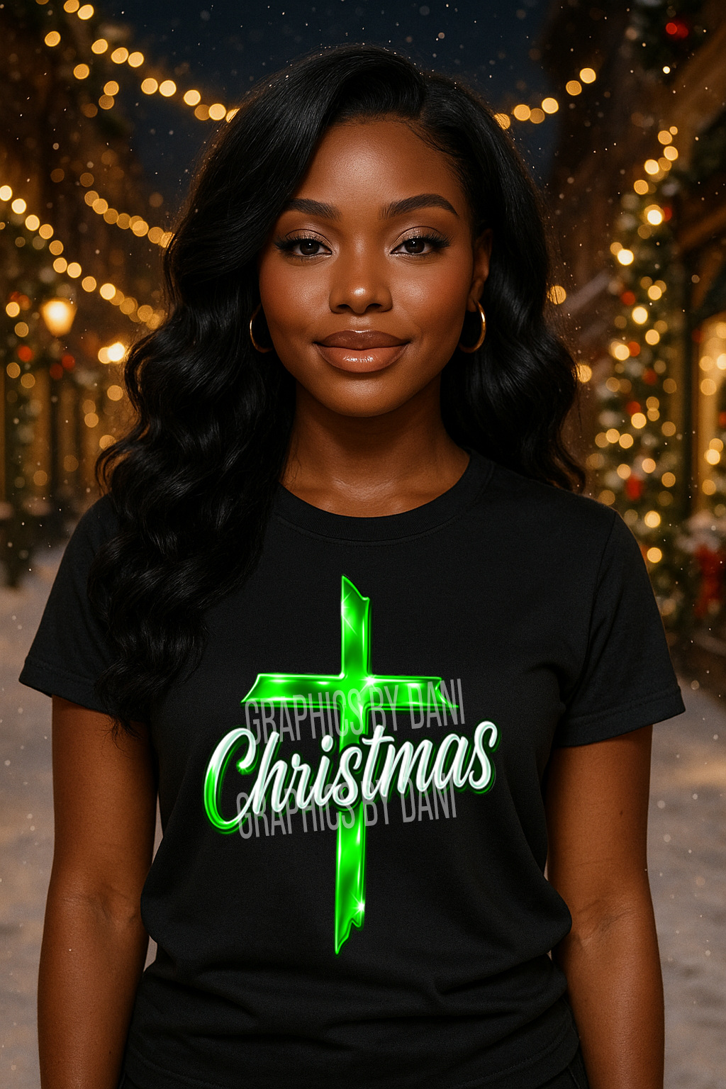 💚 Metallic Green Christmas Cross PNG – Glossy Sparkle Faith Holiday Design