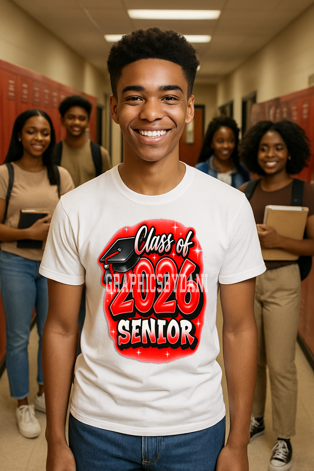 Class of 2026 Senior PNG – Red & Black Airbrush Graduation Design