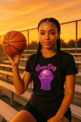 Game Day Basketball PNG – Purple Glossy Sparkle Design for DTF & Sublimation