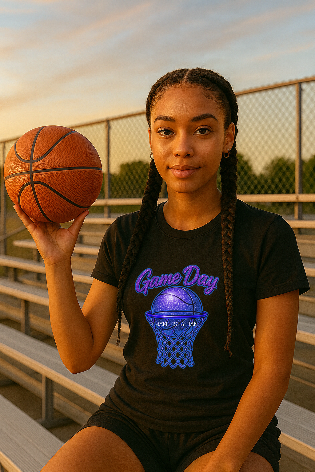 Game Day Basketball PNG – Bold Glossy Blue Sparkle Design