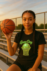 Game Day Basketball PNG – Glossy Green Sparkle Sports Design