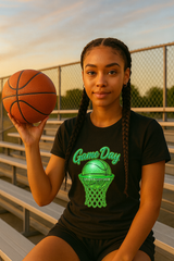 Game Day Basketball PNG – Neon Green Glossy Sparkle Design