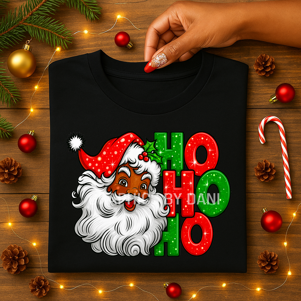 🎁 FREEBIE — Black Santa “HO HO HO” Christmas PNG | Bold Glossy Brush Effect Design