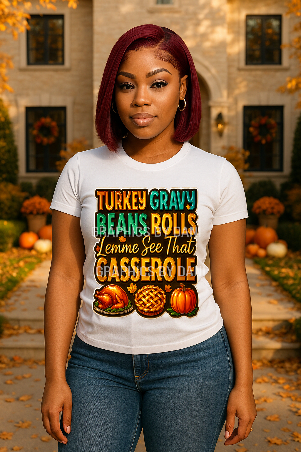 🍁 Turkey Gravy Beans & Rolls Casserole – Metallic Glam Thanksgiving PNG File Only