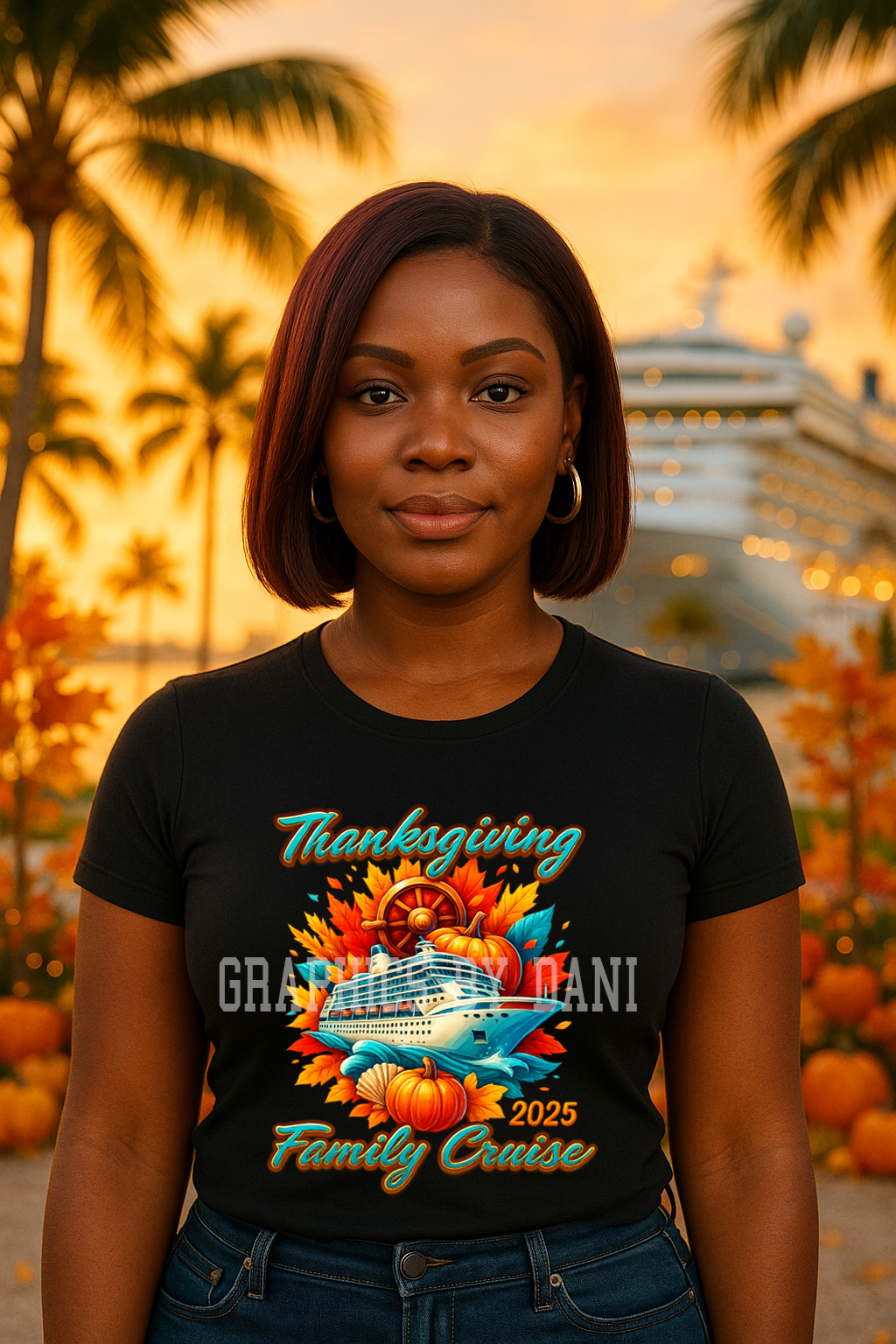Thanksgiving Family Cruise 2025 PNG | Fall Cruise Shirt Design | Autumn Pumpkins & Ship Graphic | Family Vacation Matching Shirts