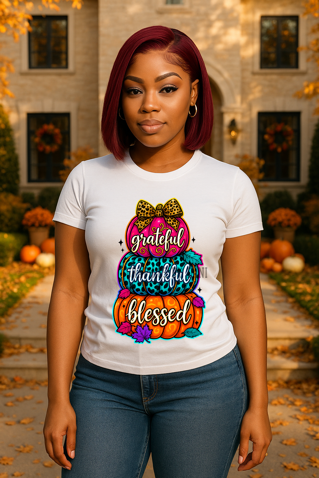 ✨ Grateful Thankful Blessed Fall Pumpkin PNG | Bold Glossy Autumn Sublimation Design