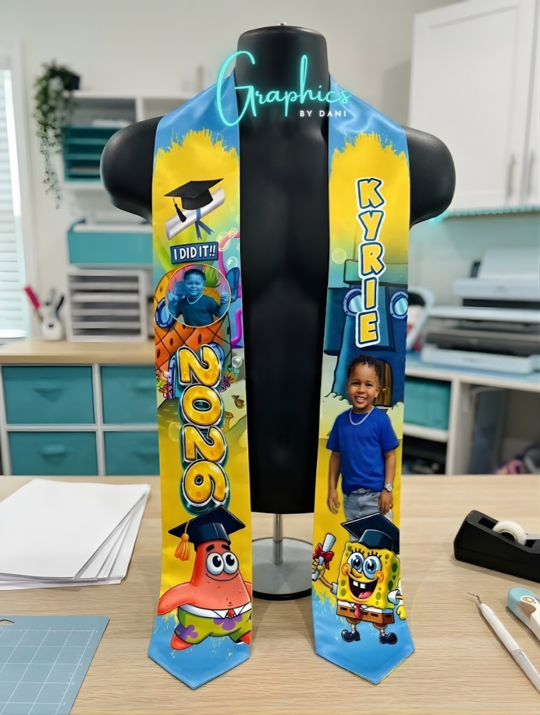 Custom Graduation Stole with Photo – Class of 2026 Personalized Stole (Any School, Any Colors