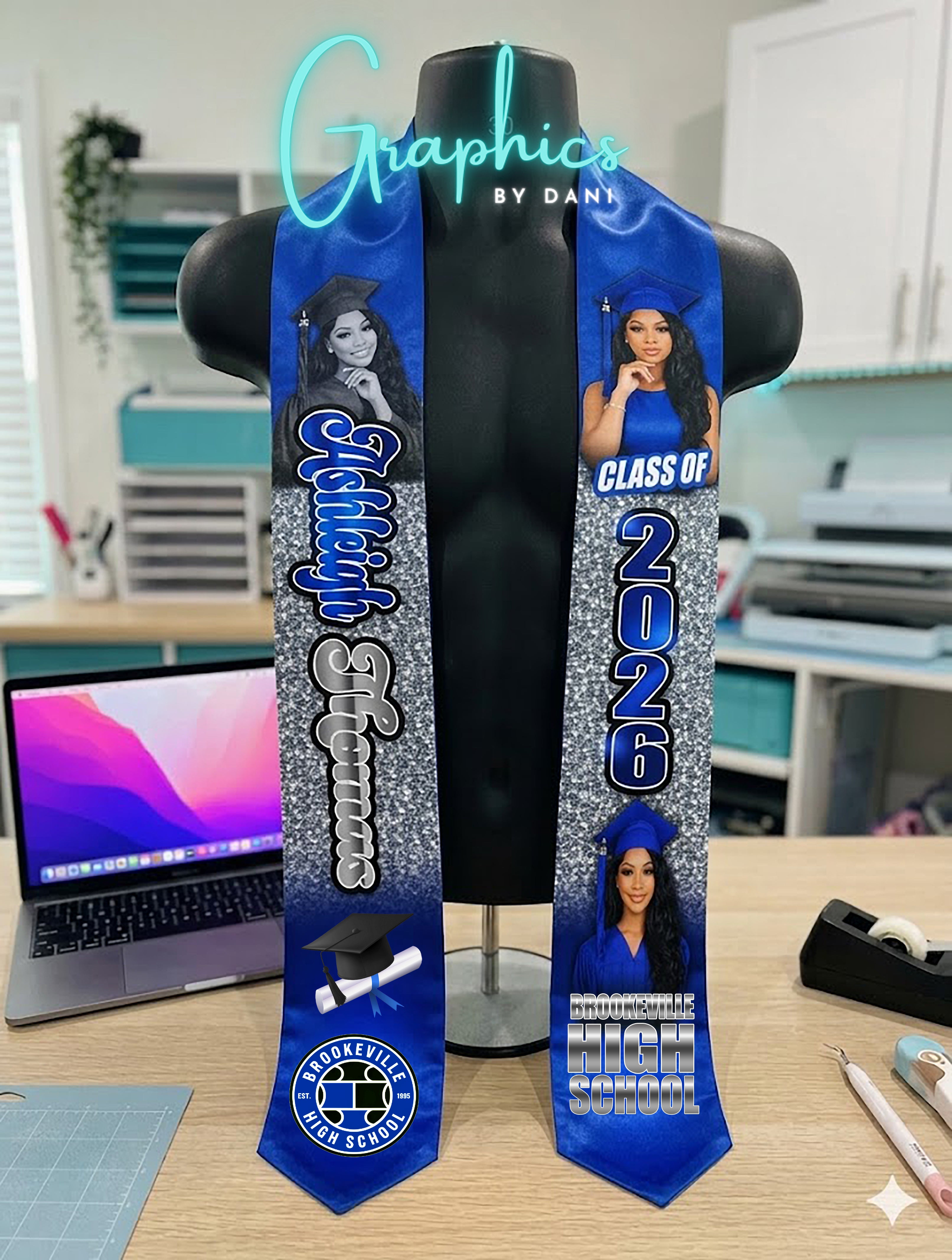 Custom Graduation Stole with Photo – Class of 2026 Personalized Stole (Any School, Any Colors